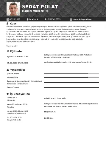 Maden Mühendisi Cv Örnekleri cv indir